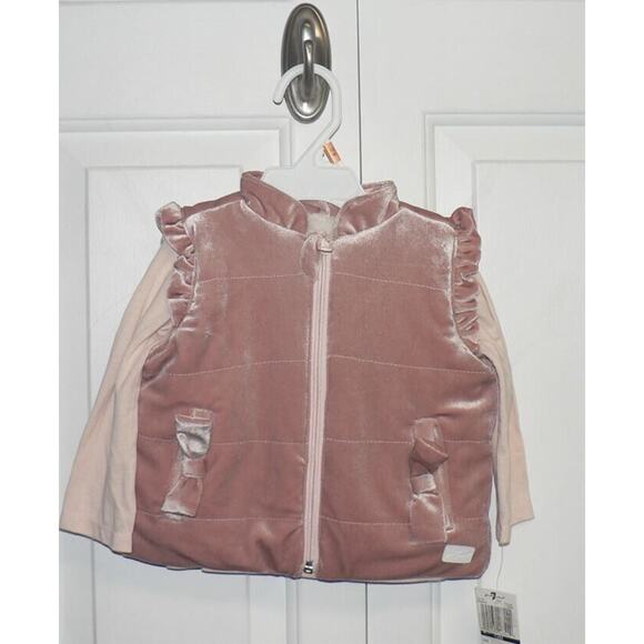 7 For All Mankind Baby Girls Long Sleeve Shirt & Velvet Vest Set in Pink 12M - Picture 1 of 6